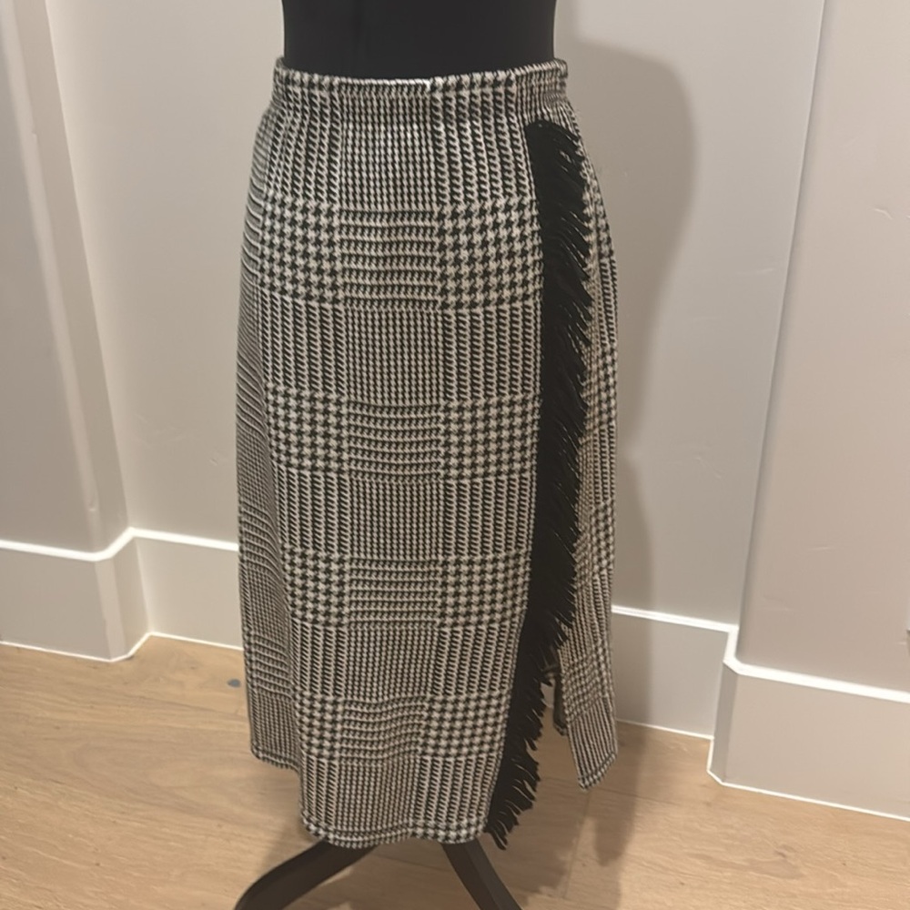 Black and White Houndstooth Skirt with black fringe